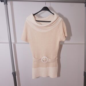 Cream Cowl Neck Sweater with Belt